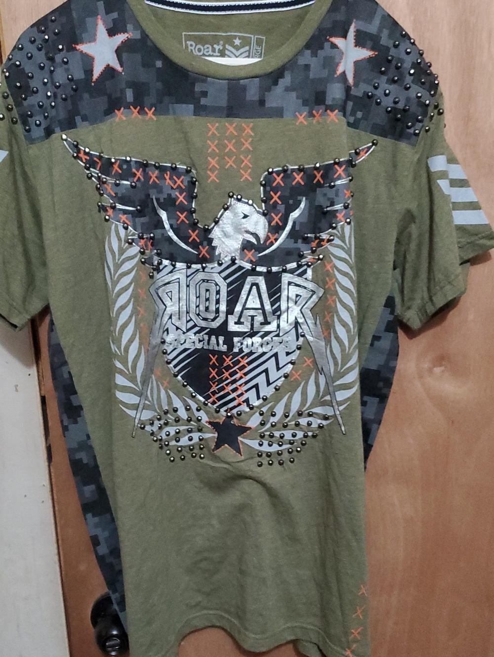 Roar Olive Green Graphic Tee with Stud Accents